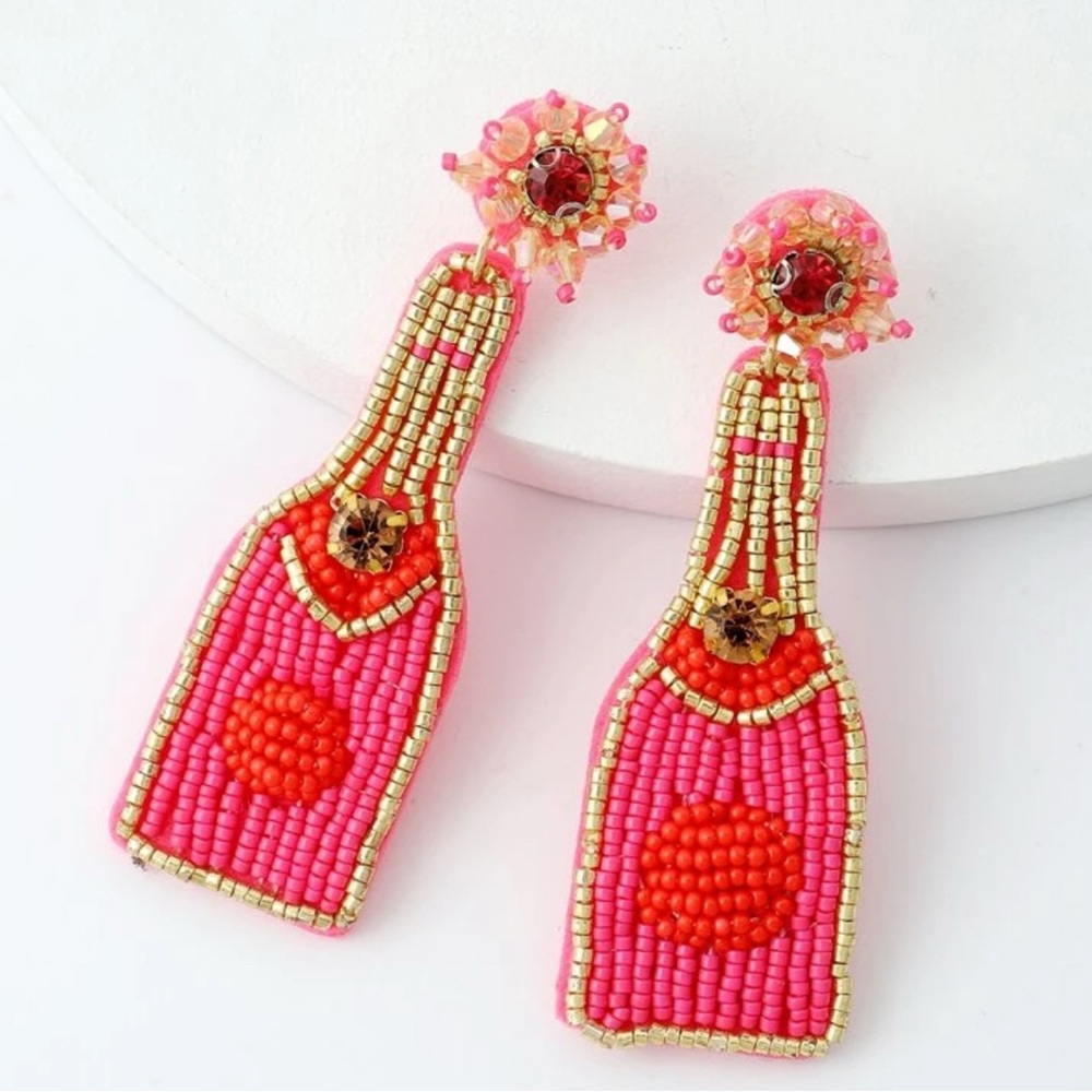 Pink and Gold Beaded Champagne Earrings